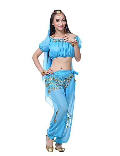 Dancewear Chiffon Belly Dance Pants With Coins For Ladies